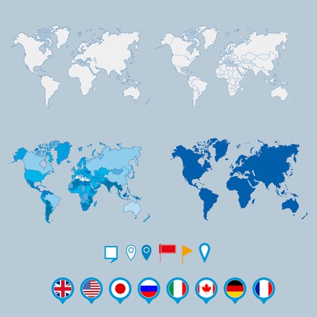 Political World Map and geo tag pin vector illustration.のイラスト素材