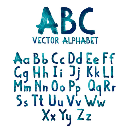 Colorful watercolor aquarelle font type handwritten hand drawn doodle abc alphabet letters uppercase and lowercase vector.のイラスト素材