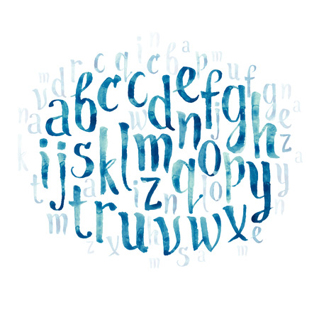 Colorful watercolor aquarelle font type handwritten hand drawn doodle abc alphabet letters vector.のイラスト素材