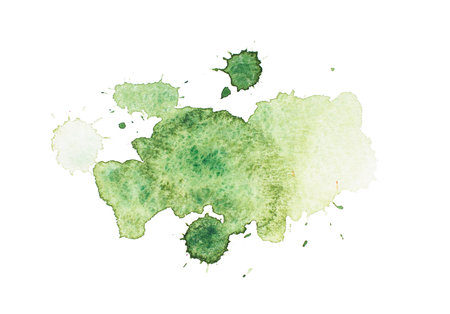 Abstract green watercolor aquarelle hand drawn colorful art paint splatter stain on white backgroundの写真素材