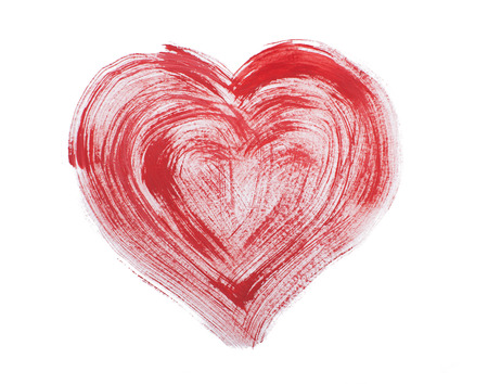 Watercolor aquarelle hand drawn colorful red heart art color paint or blood splatter stain.の写真素材