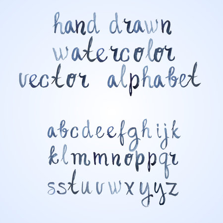 Colorful watercolor aquarelle font type handwritten hand drawn doodle abc alphabet letters vector.のイラスト素材