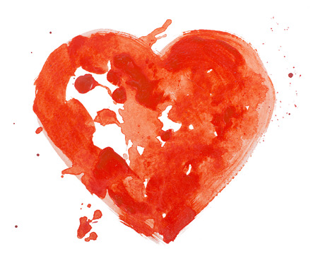 Watercolor aquarelle hand drawn colorful red heart art color paint or blood splatter stainの写真素材