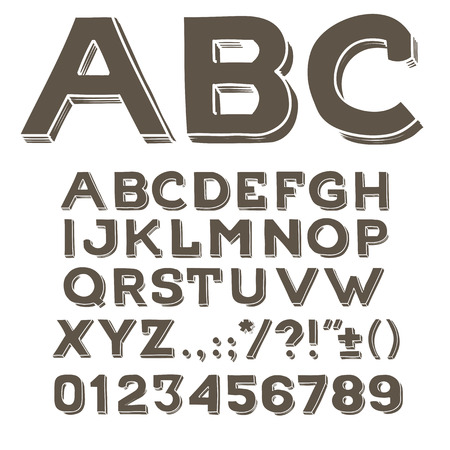 Hand drawin alphabet handwritting abc vector font. Type letters, numbers and punctuation marks.のイラスト素材