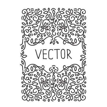 Hand drwan frame monogram design emblem template, Elegant lineart logo design, vector illustration with copy space mono line style.のイラスト素材