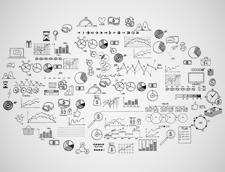 infographics collection hand drawn doodle sketch business ecomomic finance elements.のイラスト素材