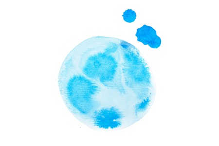 Blue paint watercolor aquarelle stains splatter splashes with rough strokes and edges in grunge styleの写真素材