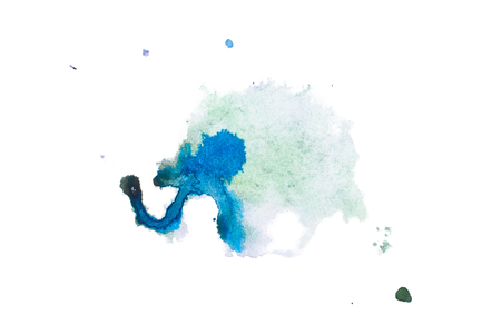 Watercolor, gouache paint. Blue Abstract stains splatter splashes with rough textureの写真素材