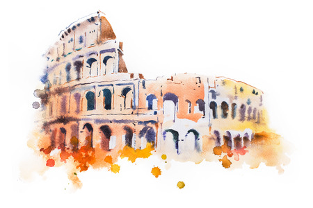 watercolor drawing of Coliseum in Rome. Hand drawn Italian sightseeing.の写真素材
