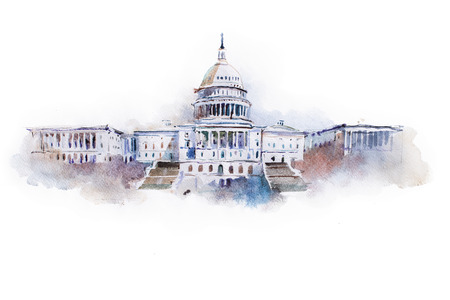 watercolor drawing of the white house in Washington dc.の写真素材