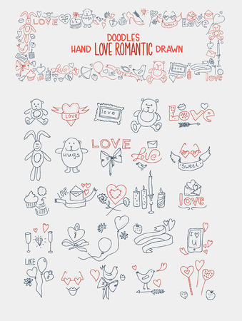 Hand drawn love doodle icons illustrationのイラスト素材