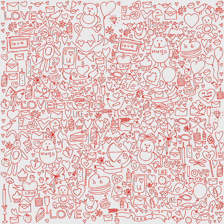 Hand drawn love doodle icons illustrationのイラスト素材