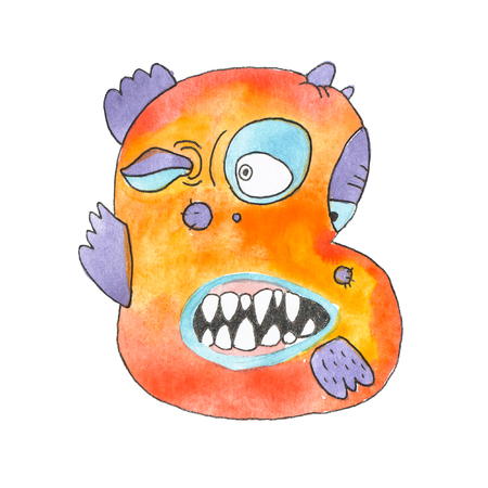 Funny watercolor cartoon English alphabet with monstersの写真素材