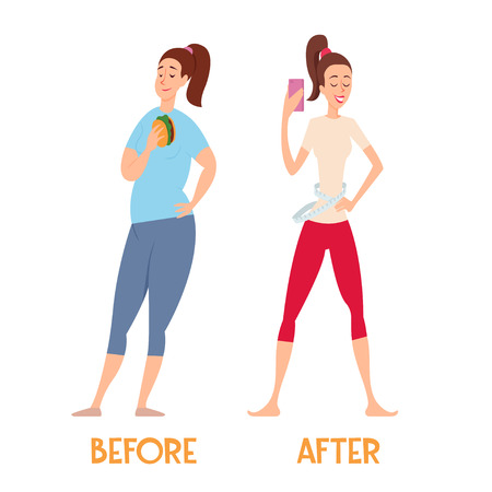 Changes before and after a diet. Slim and fat woman.のイラスト素材