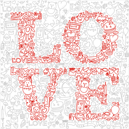 Hand drawn love doodle icons vector illustrationのイラスト素材