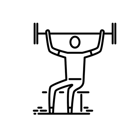 Thin line icon. Man with barbell doing weghtliftind.のイラスト素材
