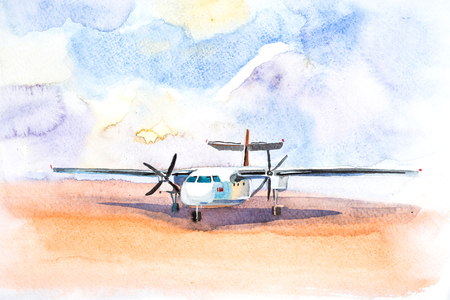 Plane is at the airport on the take-off field.の写真素材