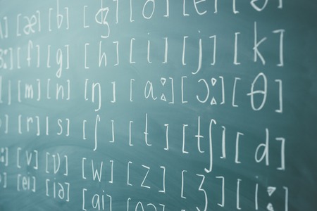 Learn english School lesson class chalkboard International phonetic alphabet.の写真素材