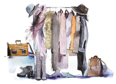Clothing store shelving and display of clothes.の写真素材