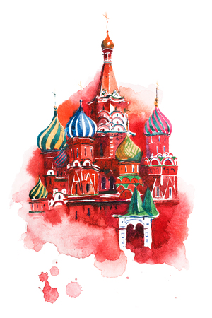 Moscow Russia Red square Saint Basil Cathedral Watercolorの写真素材