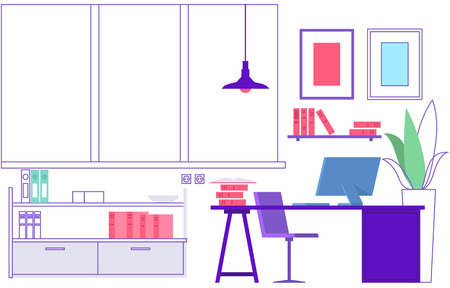 Workplace. Empty modern office interior. Vacant place, learning classroom or home workspaceのイラスト素材