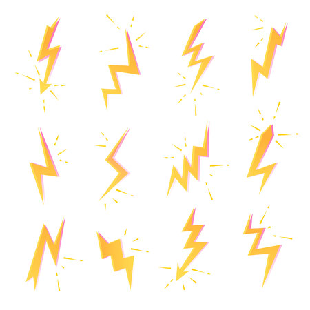 Set of Lightning bolts icons. Thunderbolts, voltage, electricity, flash and power signsのイラスト素材