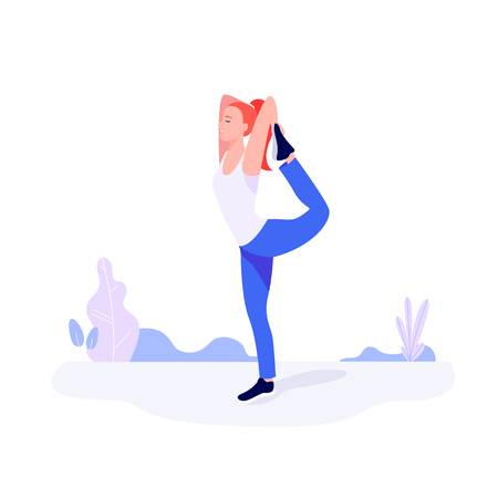 Athletic young woman working out, stretching, doing fitness exerciseのイラスト素材