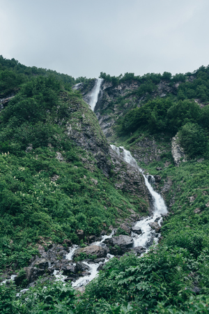 Mountain stream in the forest, natural landscape.の写真素材