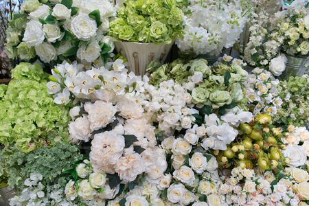 White decorative artificial flowers bouquet true realistic lookの写真素材