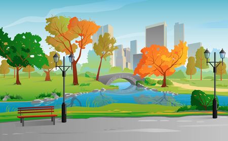 City Park warm sunny day. Autumn landscape.のイラスト素材
