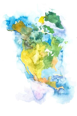 Map of North America, USA and Canada. Watercolor.の写真素材