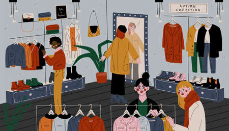 People in store choose clothes. Retail outletのイラスト素材