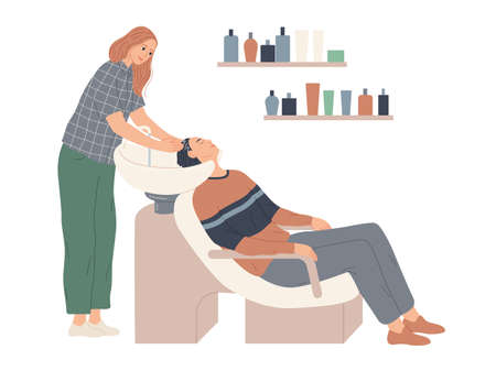The hairdresser washes her client s hair in preparation for the haircutのイラスト素材