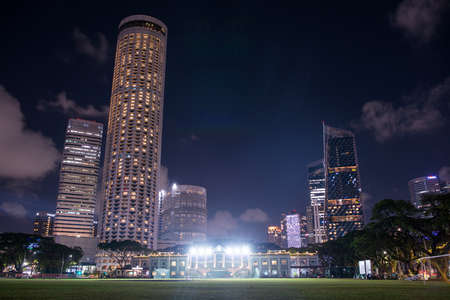 SINGAPORE - February 26, 2019: Night view of the city, business districtのeditorial素材