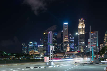 SINGAPORE - February 26, 2019: Night view of the city, business districtのeditorial素材