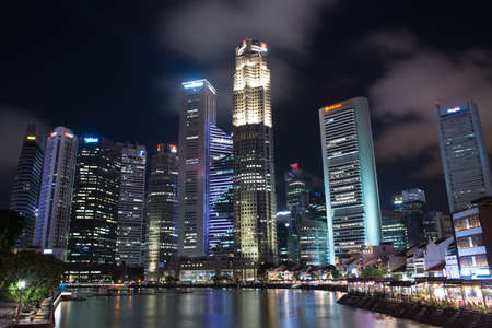 SINGAPORE - February 26, 2019: Night view of the city, business districtのeditorial素材