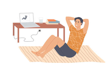 Man doing situps abs crunches at homeのイラスト素材
