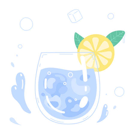Glass of drinking water and slice of lemonのイラスト素材
