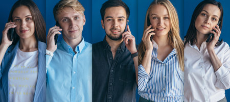 Young people talk on the phone. Collage.