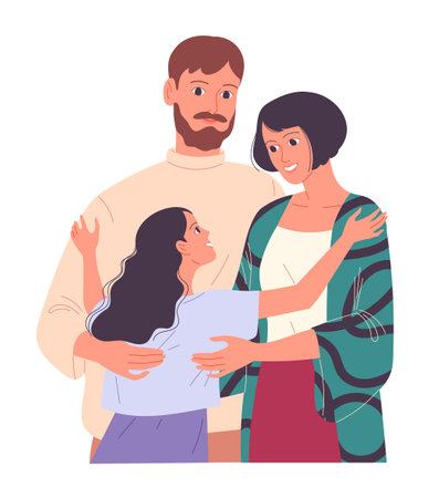 Family of young parents and daughters huggingのイラスト素材