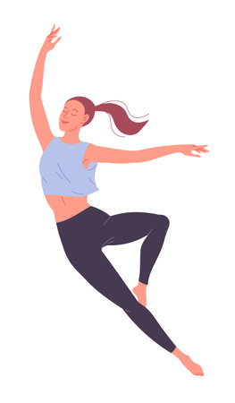 A young dancing woman practicing and passionately dancesのイラスト素材