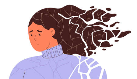 Young woman in a bad mood, psychological problems feels shattered.のイラスト素材