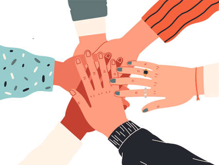 People put their hands together as a group united by common valuesのイラスト素材