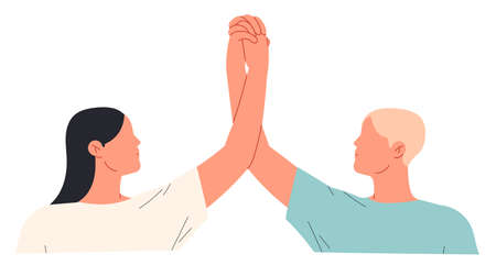 Hands of man and woman holding each other showing unity and togethernessのイラスト素材