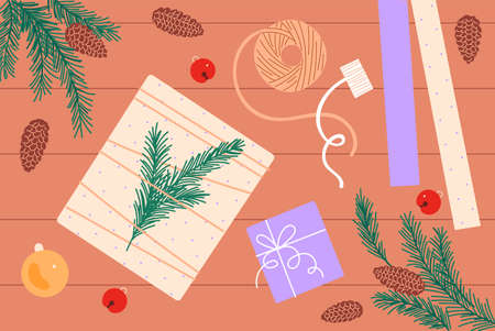 Creating a creative gift with own hands for Christmasのイラスト素材