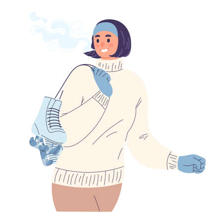 Ice skating winter woman holding ice skatesのイラスト素材