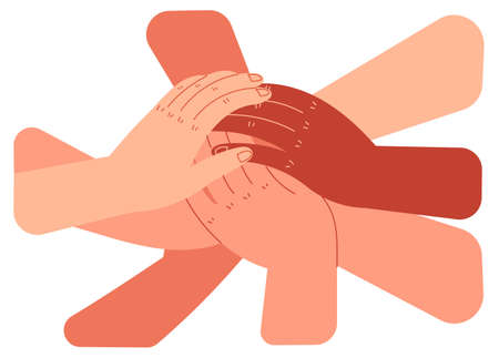 People with stack of hands People putting their hands togetherのイラスト素材