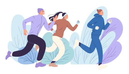 Group of runners running in the parkのイラスト素材