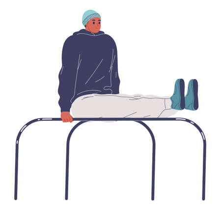 Man training outside on bars in winterのイラスト素材