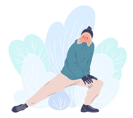 Winter fitness runner stretching legs doing warmup.のイラスト素材